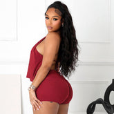 Halter Neck Backless Two-Piece Suit